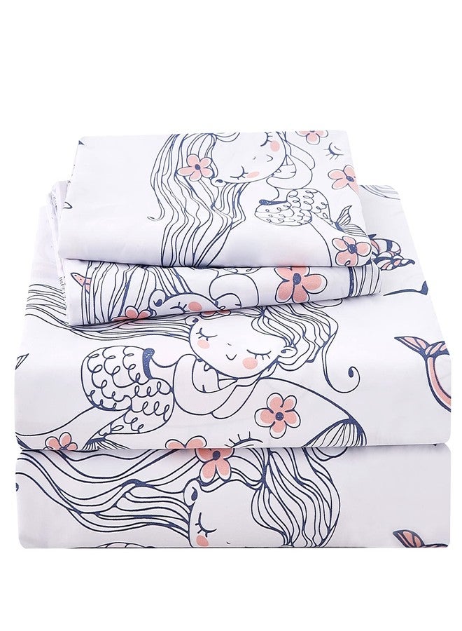 JSD Mermaid Girls Sheet Set Twin Size, 3 Piece Ocean Theme Microfiber Kids Bed Sheets Deep Pocket - Image 1